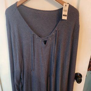Lane Bryant Ribbed Long-Sleeved Lace-Up Top Plus Size 26/28 NWT